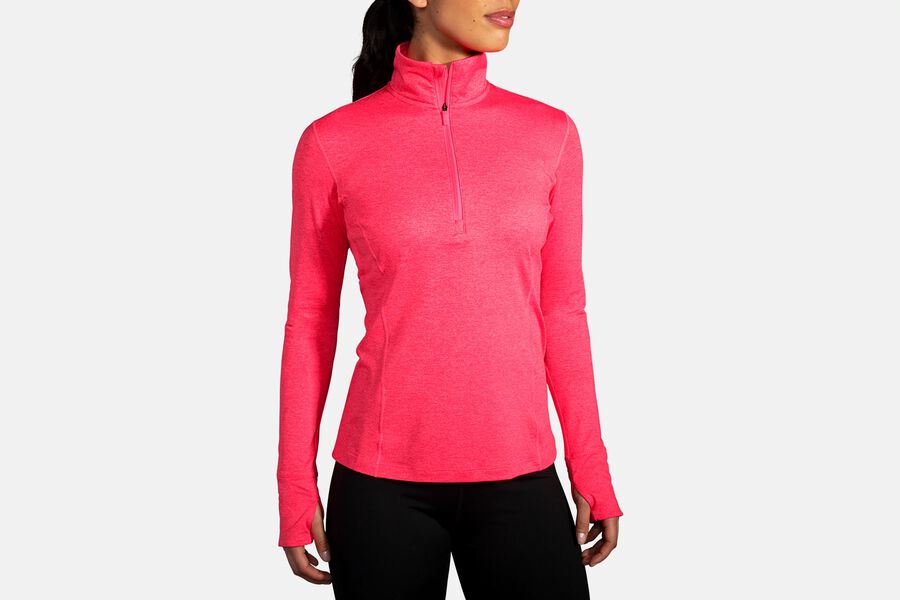 Womens Brooks Dash 1/2 Zip Outerwear Heather Fluoro Pink | 354879-WVB